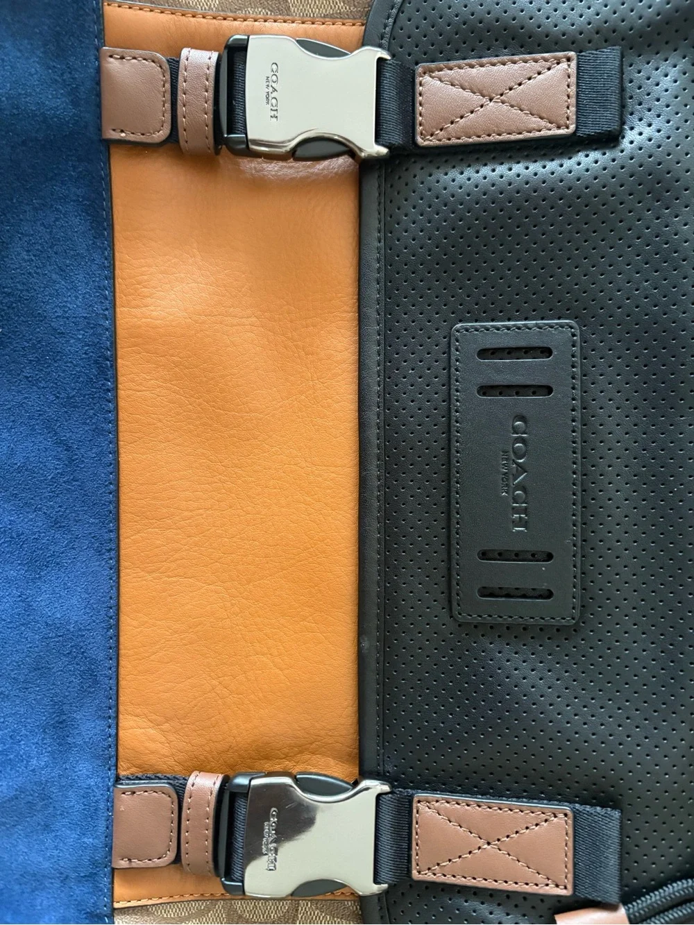 Coach Colorblock Messenger Bag in Brown, Tan, Orange and Blue